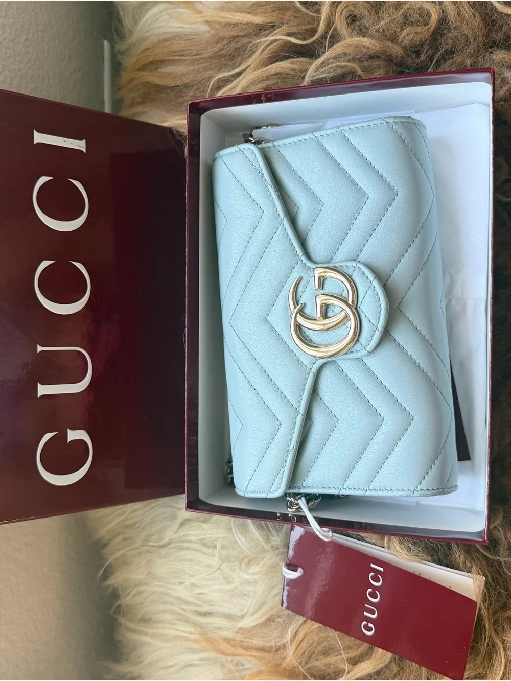 Gucci Pale Blue GG Marmont Quilted Crossbody Wallet